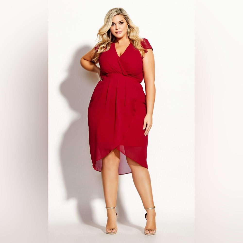 City Chic Wrap Swing Dress Size S Lust Red